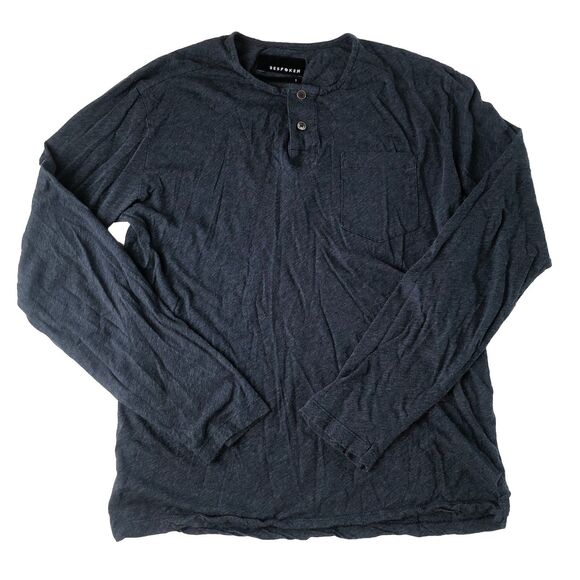 Bespoken 2 Button Pocket Henley Long Sleeve Heather Blue Size Small - Picture 1 of 7